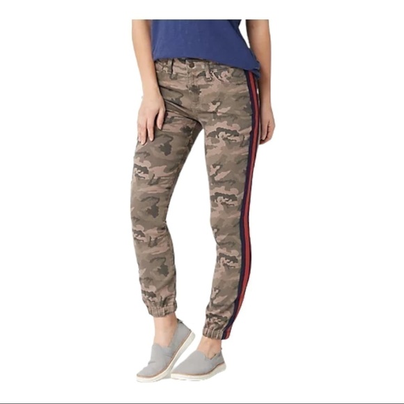 LAURIE Felt Power Silky Track Stripe Camo Print Jeans - Picture 1 of 11